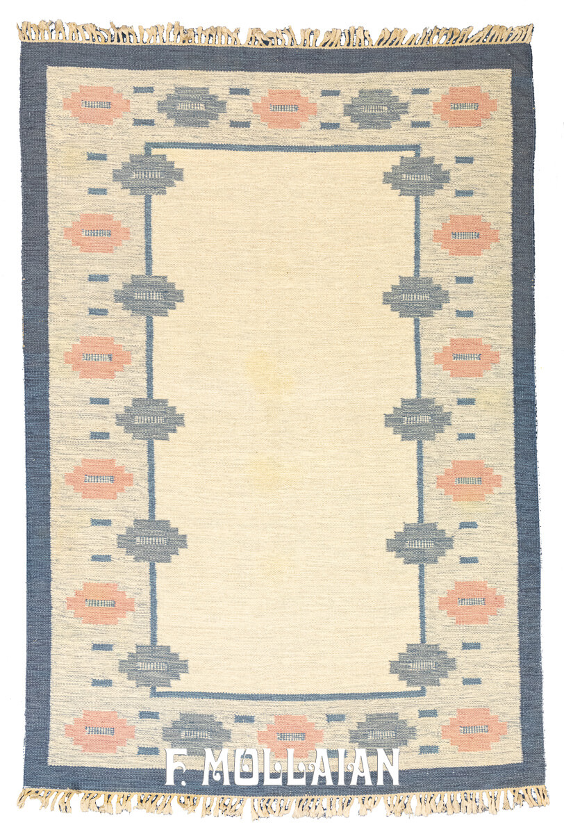 Rollakan Swedish Flat-weaver Rug Blue/Beige n°:669861